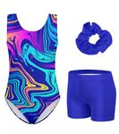 ACOCOPY Girls Athletic Leotard Brilliant Purple Gymnastics Outfits 3-piece Tumbling Activewear with Shorts Size 10-11