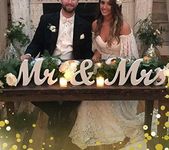 LinTimes Mr and Mrs Sign, Rustic Wooden Freestanding Mr & Mrs Letters Signs, Wedding Table, Photo Props, Party Table, Top Dinner Decorations, Just Married Anniversary Wedding Gifts, White