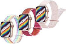 3-Pack Sport Loop Band Compatible for Kids Apple Watch Band 42mm(Series 10) 41mm 40mm 38mm, Nylon Braided Strap Bracelet for iWatch Series10/ 9/8/7/SE/SE2/6/5/4/3/2/1 for Boy Girl,Pink+Rainbow+Pomered