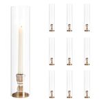 NUPTIO Wooden Taper Candle Holders - 10 Pcs Bulk Candlestick Holder 35cm Candle Stick Stands Pack Hurricane Clear Glass Tapered Candles for Wedding Christmas Table Dinner Fireplace