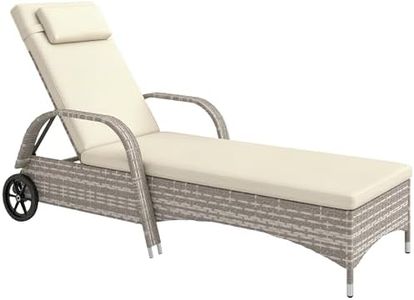 Outsunny Transat Bain de Soleil Grand Confort : Matelas, têtière, Inclinaison réglable Multipositions, accoudoirs, roulettes résine tressée Gris Clair