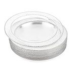 MATANA 20 Clear Plastic Party Plates 7.5" Inch/ 19cm - Hammered Silver Rim Dinner Plates, Salad Dessert, Appetizer Plates - Heavy Duty & Reusable for Christmas Parties, Wedding & Events