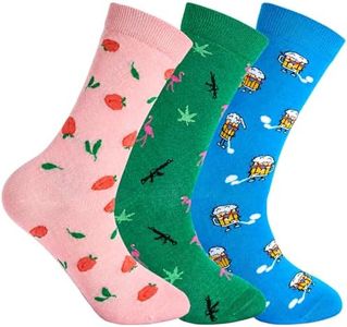 ioocees Funny Socks for Men, Cute Peach & Beer & Weekend Flamingo Designs, Casual Novelty Golf Socks for Him (3 pair), Golf accessories for Men Dad Husband Boyfriend