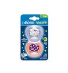 Dr Brown's Natural Flow Baby,Infant Silicone Dr. Brown's Advantage Pacifiers, Stage 1, Glow in The Dark, Pack of 2, Pink, Birth+ to 6M