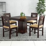 GM CRAFT Solid Sheesham Wood Dining Table 4 Seater with Chairs for Dining Room, Living Room - Walnut Finish