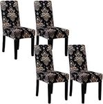 Styleys Stretchable Printed Dining Chair Covers Washable Elastic Slipcover for Home, Kitchen, Party, Restaurant Set of 4 (SLMC165 Royal Black)