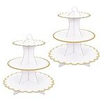 2 Pack White Cake Stand Cardboard Cupcake Stand 3 Tier Cupcake Dessert Holder Cardboard Round Tower Cardboard Cake Stands for Afternoon Tea Cake Stand 3 Tier Cake Stand for Birthday,Party,Baby Showers