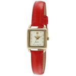 Peugeot Ladies Mini Square Crystal Gold-Tone Dial Blood Orange Red Leather Watch