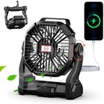 Lostrain Camping Fan with LED Light, 36H Rechargeable Tent Fans 10400mAh Portable USB Desk Fan Silent Battery Operated with Hanging Hook for Outdoor Picnic, Barbecue, Fishing, Travel - Black