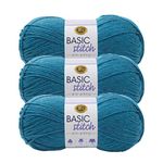 Lion Brand Yarn Basic Stitch Anti-Pilling Knitting Yarn, Yarn for Crocheting, 3-Pack, Turquoise Heather