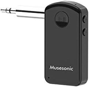 Musesonic Bluetooth Audio Receiver Car Kit with CSR Chipset Wireless Adapter with Mic 3.5mm Aux Stereo Output for Music System (Black)