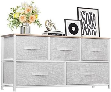 YITAHOME 5 Drawer Dresser - Fabric Storage Tower, Organizer Unit for Bedroom, Living Room, Hallway, Closets & Nursery - Sturdy Steel Frame, Wooden Top & Easy Pull Fabric Bins