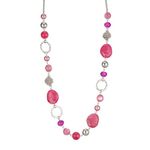 BULINLIN Long Beaded Silver Necklace for Her Crystal Bead Sweater Chain Fashion Jewelry Necklace Birthday Gifts for Women Mum (Hot pink)