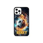 Personalised Football Fire Ball Name Surname Phone Case/Cover Compatible with iPhone X/XS Rubber