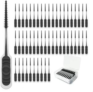 Maoerdental 200PCS Interdental Brush with Soft Rubber Handle,Disposable Dental Picks for Teeth Cleaning,Dental Picks with Convenient PP Case (Black)