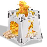 SKYEMAC Portable Camping Wood Burning Stove - Small Folding Camp Stove Collapsible Backpacking Stove Stainless Steel Campfire Stove Foldable Lightweight Stove for Outdoor Cooking Hiking Grill Picnic