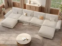 POVISON 182.7'' Oversized Modular Sectional Sofa, Extra Large Deep Seat Cloud Couch, Wide U Shaped Sectional Couch with Adjustable Backrest, Modern Comfy U-Shaped Corner Couches for Living Room, Beige