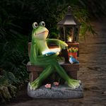 Outdoor Resin Reading Frog Statues, Solar Frog Garden Statues, Garden Frogs Outdoor Decor for Lawn, Balcony, Yard Decoration, Frog Gifts for Mom, Grandma, Wife