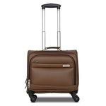 NOVEX PU Brown Overnighter Laptop Trolley Bag | Polyester Cabin Luggage | Overnight Business Spinner Backpack with 4 Wheels | Lightweight Bags for Men & Women - 42cm, Pilot Trolley