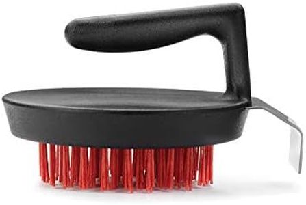 Outset 76621 Himalayan Salt Block, Pizza Stone and Cast Iron Pan Nylon Cleaning Brush with Stainless Steel Scraper, 5 x 4 x 3, Black