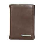 Nautica Men's Classic Leather Trifold RFID Wallet (Available in Smooth or Pebble Grain), Enameled Logo - Brown, One Size