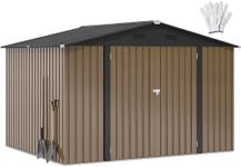 DWVO 10x8ft Metal Outdoor Storage Shed, Waterproof Tool Shed Heavy-Duty Storage Unit with Lockable Door and Vents, Ideal for Bicycles, Tools, Lawnmowers, Backyards, Patios, Lawns - Brown