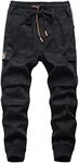 TLAENSON Boys Camo Cargo Jogger Pants Kids Drawstring Elastic Waist Jogging Pants Youth Cotton Twill Pant Black Camouflage Size 150 10-11 Years