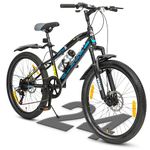 VESCO Hyper-X 24T MTB 7 Speed Gear Cycle for Boys & Girls | Dual Disc Brake | Front Suspension | 16 inch Frame | Ideal for Kids 10-12 Years Mountain Bike (Black)