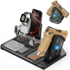 ONNAIS Tactical Gear EDC Stand - Detachable One-Hand Quick-Access Biometric Gun Trigger Lock, All-in-One Desk & Nightstand Organizer with Phone Stand, Gun Accessories & Birthday Gifts for Men
