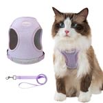 Anlitent Soft No Slip No Pull Cat Harness and Lead Set for Walking, Escape Proof Kitten Vest Harnesses for Small Animals Rabbit/Mouse/Cats, Cat Collar Extra Small (X-Small, Light Purple)