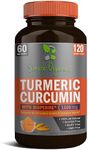 Simple-Organics Turmeric Curcumin with Bioperine, Black Pepper Extract for Absorption, Natural Joint Support and Overall Health, 1500mg per Serving, 120 Vegan Capsules