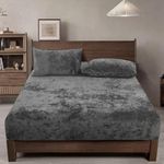 JUPON Bedding Extra Soft Velvet Plush Twin Micro Fleece Sheet Set | Deluxe Microplush Non Pilling Sheets, Deep Pocket | Lavish Sherpa Velvet Luxe Collection (King, Grey)