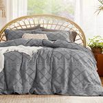 Bedsure Boho Duvet Cover Queen - Boho Bedding, Tufted Queen Duvet Cover for All Seasons, 3 Pieces Embroidery Shabby Chic Home Bedding Duvet Cover Set (Grey, Queen, 90x90)