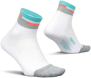 Feetures Elite Light Cushion Quarter Solid - Sport Sock with Targeted Compression - Aquatic White, L (1 Pair)