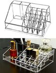 Acrylic Makeup Brush Holder Organizer, Clear 16 Spaces Lipstick Storage Organizer, Eyeliners Eyebrow Pencil Display Case, Cosmetic Sponges Holder Box Tray for Vanity Desk Bathroom Countertops Office Home