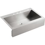 Kohler Vault Top Mount Single Bowl Kitchen Sink With Shortened Apron Front For 36 Inch Cabinet And 4 Faucet Holes Stainless Steel