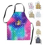 Sosolong Kids Waterproof Apron, with Children's Pocket Cooking Apron, Baking, Painting, Gardening, Ages 3-12 (Mermaid apron)