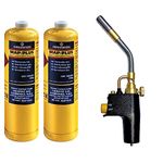 Super Total Fire Blow Torch Kit and 2 x Mapp+ Gas Cylinder | Blowtorch & Map Gas Canisters for Soldering Brazing Thawing Heat Treatment | Gas Blow Torch Plus Gas Map+ Gas Included | Trade Pack