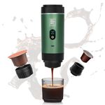 EVERANGE Portable Electric Espresso Machine, Travel Coffee Maker for Camping, Car, RV & Hiking, Self-Heating with Type-C, Compatible with Ground Coffee & NS Capsules (Green with LCD Screen)
