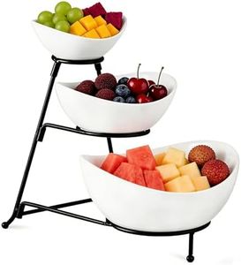 Gomakren 3 Tiered Oval Serving Bowl With Collapsible Metal Rack, Thanksgiving Bowls Dishes, Dessert Appetizer, Candy Chip Dip, Fruit, Vegetable Bowl Set, White Serving Dishes For Entertaining (Black)