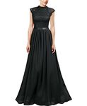 Miusol Women's Formal Sleeveless Floral Lace Bridesmaid Party Maxi Dress (Medium, Black)