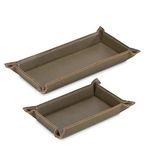 Navaris Faux Leather Tray Set - 2 Valet Organiser Trays for Bedside Table, Night Stand, Desk - Store Keys Change Wallet Phone Glasses - Olive Green