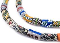 TheBeadChest Multicolor Krobo Powder Glass Beads Long Strand 11mm Ghana African Cylinder Large Hole 34-36 Inch Strand Handmade