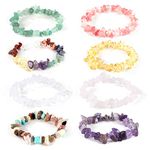 Yafe Chakra Bracelets for Women, 8pcs Natural Colorful Crystal Bracelets for 7 Chakra Lrregular Gemstone Bracelets Crystal Chip Bracelet for Women Men, 6.3-7.5 inches