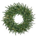 UOROMI 24 Inch Pre-Lit Christmas Wreath with Warm White LED Lights for Front Door, Norfolk Pine Wreath for Home Porch Window Wall Farmhouse Decor Indoor Outdoor, Front Door Wreath for Christmas