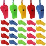 Hapy Shop 48 Pcs Neon Plastic Whistles with Lanyards Colorful Fun Noise Making Whistles for Party Sports,Party Favors,5 Colors