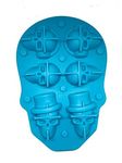 3D Skull Flexible Silicone Ice Cube Mold Tray, Makes Six Giant Skulls, Best Silicone Ice Mold for Whiskey, Cocktails and Vodka, Perfect Ice Cube Maker for Party and Holiday - Pack of 1 Blue