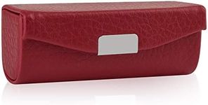 Beautyflier Women’s PU Leather Lipstick Case Holder with Mirror Rectangle Makeup Travel Cases for Purse Lipstick Holder (Red Lychee Pattern)