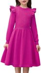 Arshiner Hot Pink Dress for Girls Sweater Winter Ruffle Long Sleeve Pullover Casual Outfits Size 14-16