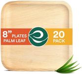 ECO SOUL Compostable 8 Inch Palm Leaf Square Plates (20 Count) Like Bamboo Plates | Biodegradable | Eco-Friendly, Microwave & Oven Safe